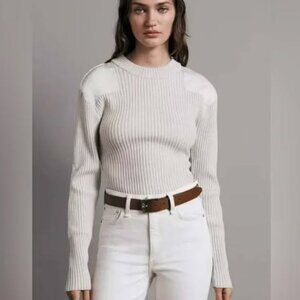 Rag & Bone Women's Nikole Satin Paneled Ribbed Wool Sweater in Ivory Size XS